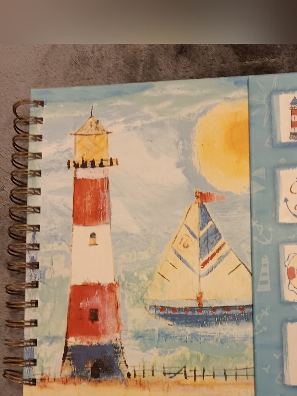 Nautical Lighthouse & Sailboat Spiral Notebook Beach Guest Book 9.5 X 8.5